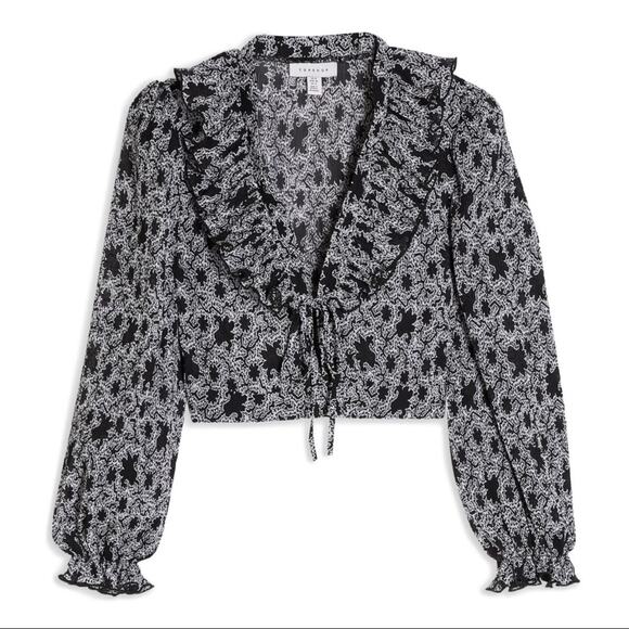 Topshop Abstract Print Long Sleeve Crop Top Black 8 - Picture 8 of 8